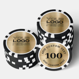Custom Gold Metal Style Business Logo 100 Numbered Poker Chips