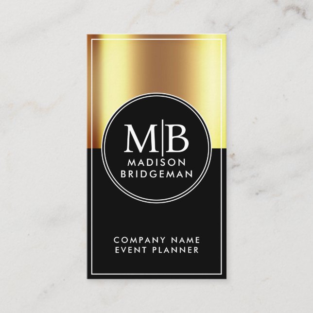 Custom Gold Metallic Event Planner Business Card (Front)