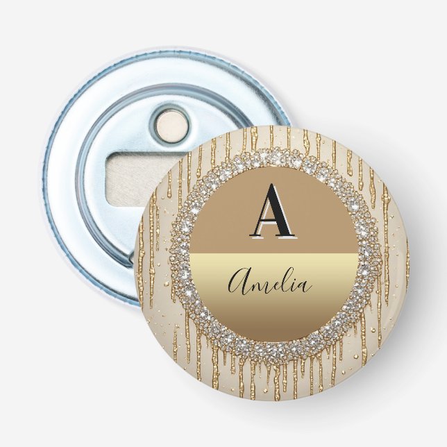 Custom Gold Monogram Gift For Wedding And Events Bottle Opener (Front)