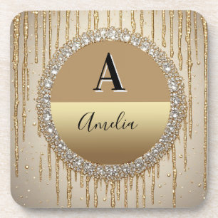 Custom Gold Monogram Gift For Wedding And Events Coaster