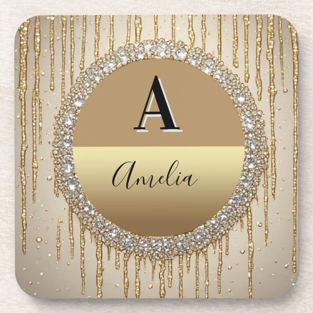 Custom Gold Monogram Gift For Wedding And Events Coaster (Front)