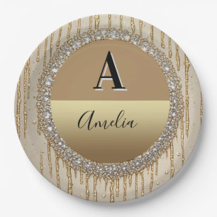Custom Gold Monogram Gift For Wedding And Events Paper Plate