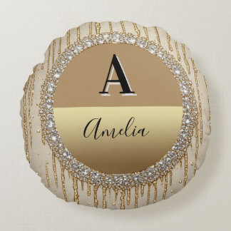 Custom Gold Monogram Gift For Wedding And Events Round Pillow