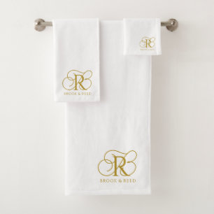 Custom Gold Monogram Initials Couple Names Bath Towel Set