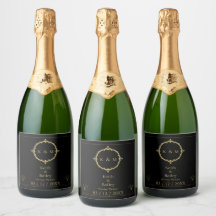 Custom Gold Name Monogram Black Sparkling Wine Lab