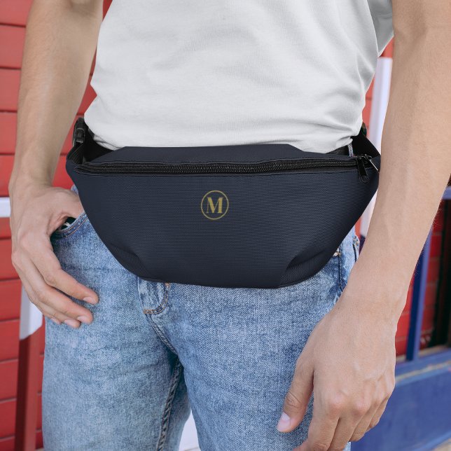 Custom Gold Navy Blue Monogram Clean Stylish Fanny Pack (Creator Uploaded)
