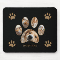 Custom Gold Paw Print Name Photo Collage Black