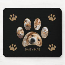Custom Gold Paw Print Name Photo Collage Black