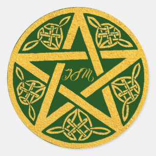 Custom Gold Pentacle With Celtic Knots Classic Round Sticker