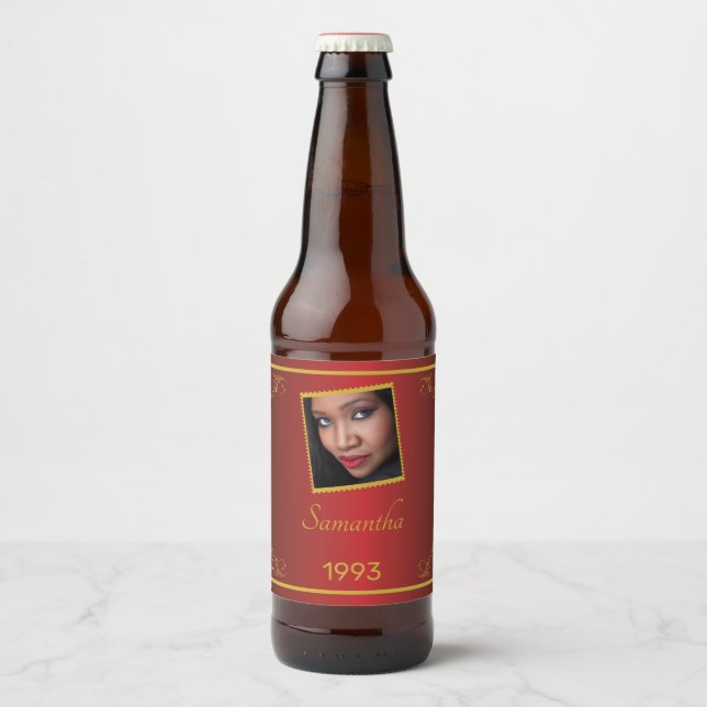 Custom Gold Photo Birthday  Beer Bottle Label (Front)