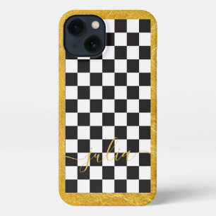 Custom Gold Porlien Courtly Check Black Cell 11 12 iPhone 13 Case