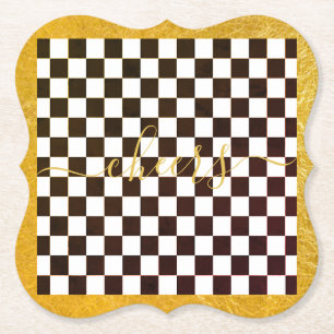 Custom Gold Porlien Courtly Check Home Decor Black Paper Coaster