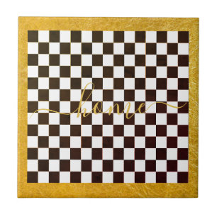 Custom Gold Porlien Courtly Check Home Decor Black Tile