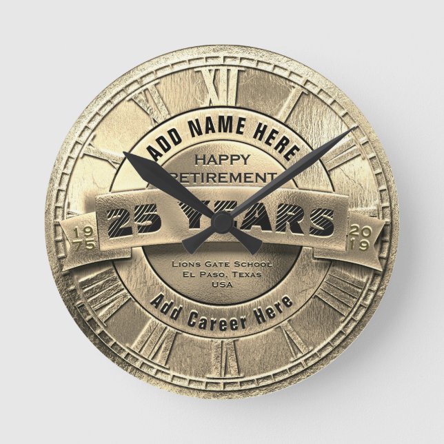 Custom Gold Retirement Award Round Clock (Front)