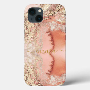Custom Gold Rose Pink Marble Cell Phone 11 12 13 iPhone 13 Case