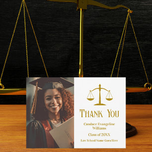 Custom Gold Scales of Justice Lawyer Photo Thank You Card