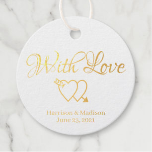 Custom gold script hearts Wedding gift Favour Tags