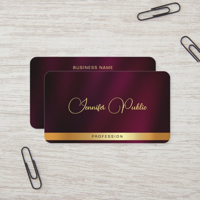 Custom Gold Script Name Text Rounded Corner Luxury Business Card (Front/Back In Situ)