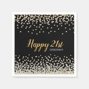 Custom Gold Silver Confetti 21st Birthday Party Napkin