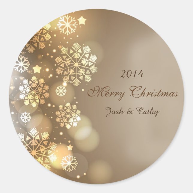 Custom Gold Snowflakes Wine Label for Christmas (Front)