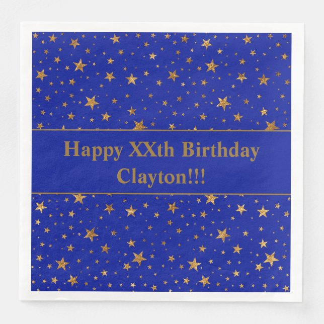 Custom Gold Stars With Message Birthday Party Napkin (Front)
