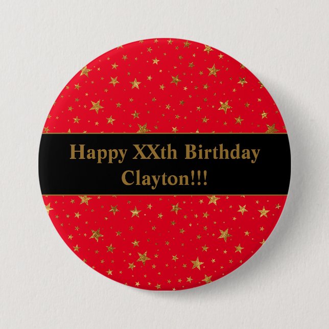 Custom Gold Stars With Message On Red Birthday 3 Inch Round Button (Front)