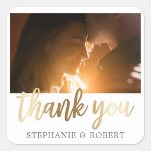 Custom Gold Thank You Script Photo Square Sticker