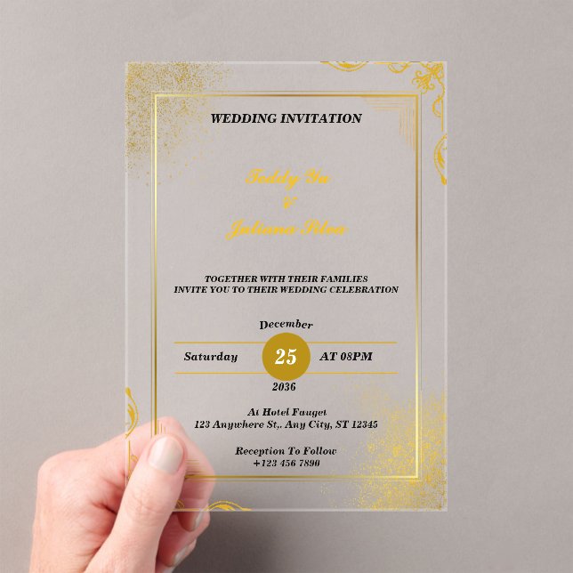 Custom Gold Together with Their families Wedding Acrylic Invitations (Insitu (Handheld))