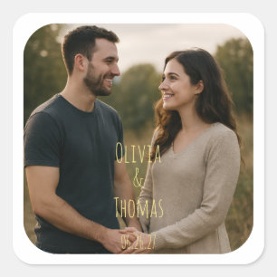Custom Gold Typography Couple Photo Wedding  Square Sticker