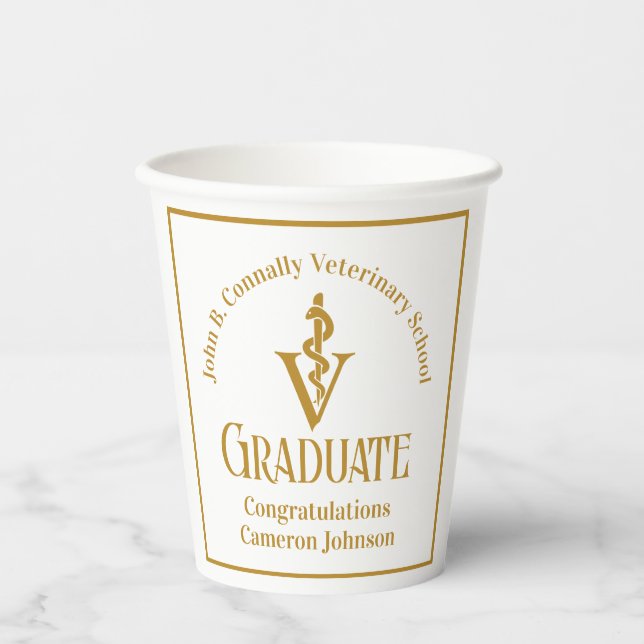Custom Gold Veterinary School Graduation Party Paper Cups (Front)