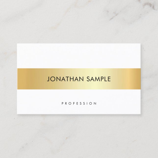 Custom Gold White Elegant Modern Simple Template Business Card (Front)
