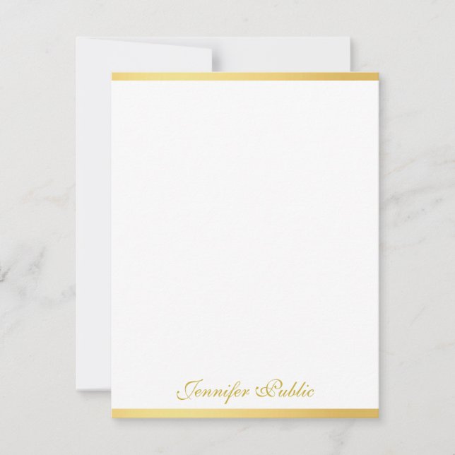 Custom Gold White Handwriting Script Name Vertical Card (Front)