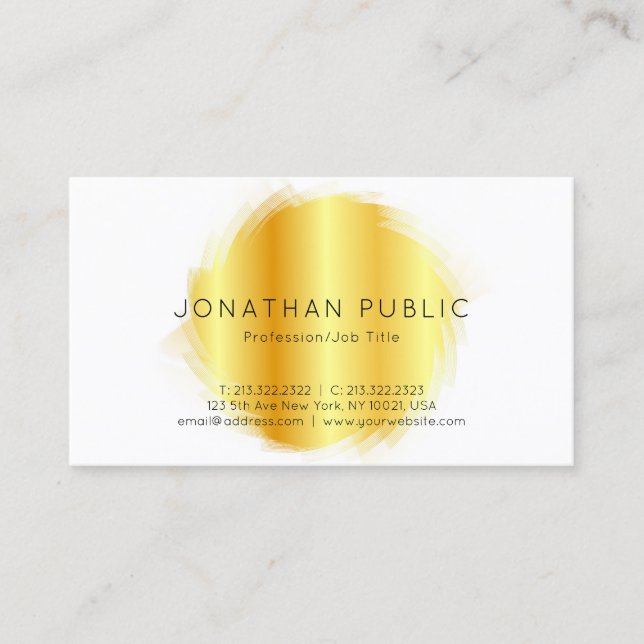 Custom Gold White Modern Elegant Simple Template Business Card (Front)