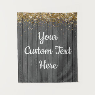 Custom Gold Wood Birthday Party Photo Booth Prop Tapestry