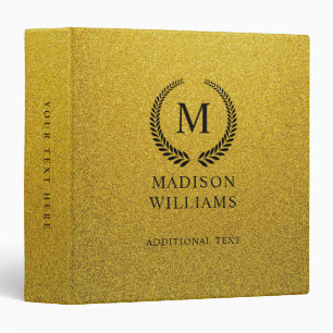 Custom Golden Black and Gold Glitter Monogram Binder