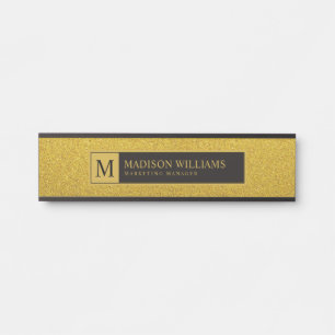 Custom Golden Black and Gold Glitter Monogram Door Sign