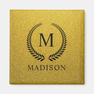 Custom Golden Black and Gold Glitter Monogram Magnet