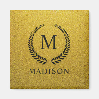 Custom Golden Black and Gold Glitter Monogram  Magnet