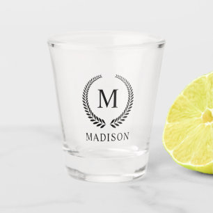 Custom Golden Black and Gold Glitter Monogram  Shot Glass