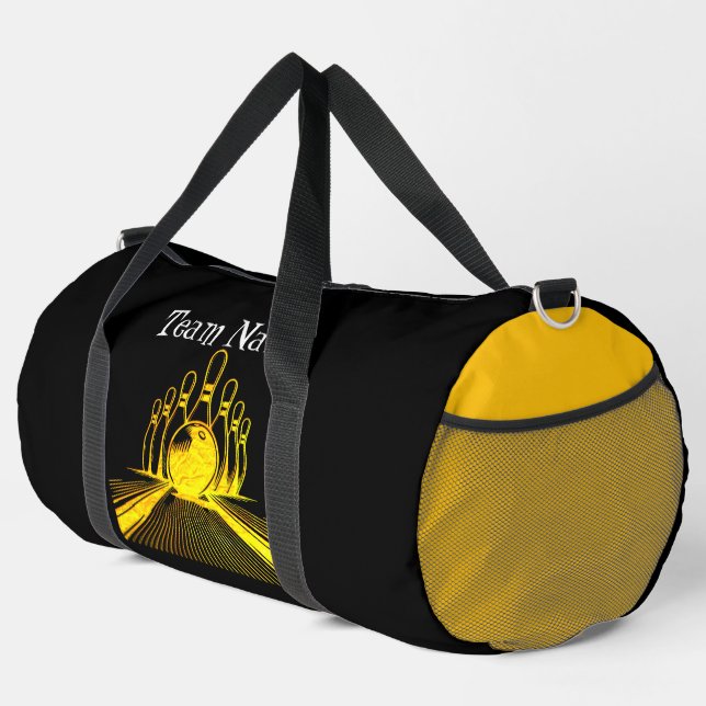 Custom Golden Bowling Team Logo Duffle Bag (Right Corner)