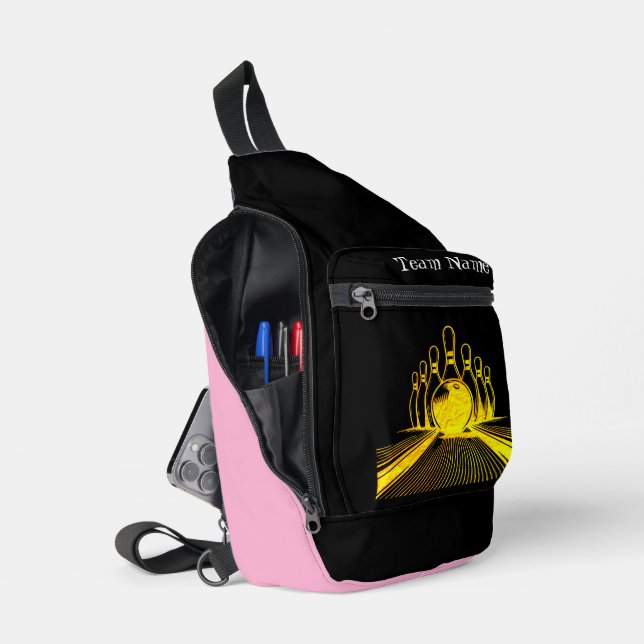 Custom Golden Bowling Team Logo Sling Bag (Open)