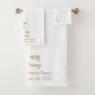 Custom Golden Cross Religious Christening, Baptism Bath Towel Set