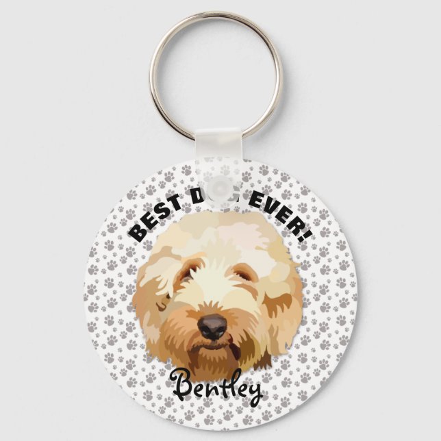 Custom Golden Doodle Keychain Personalize Dog Gift (Front)
