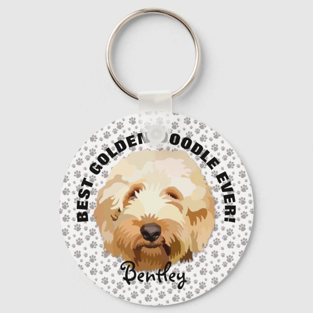 Custom Golden Doodle Keychain Personalize Dog Name (Front)
