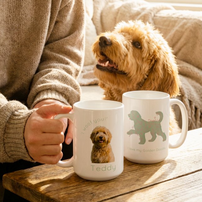 Custom Golden Doodle Photo I Woof You Personalized Coffee Mug (Creator Uploaded)