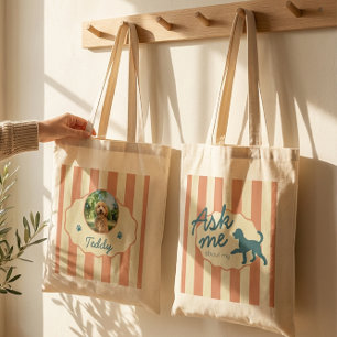 Custom Golden Doodle Photo Name Terracotta Stripes Tote Bag