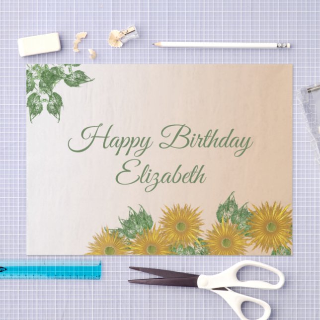 Custom Golden Flowers Art Corners Birthday Tissue Paper (Craft)