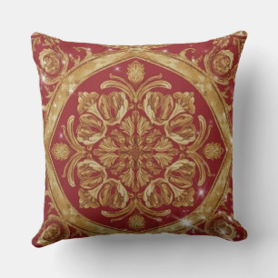 Custom Golden Red Ornate  – Personalized Luxury De Throw Pillow
