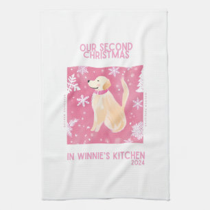 Custom Golden Retreiver Pink Christmas Tea Towel