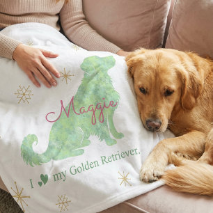 Custom Golden Retriever Christmas Mint Green Fleece Blanket